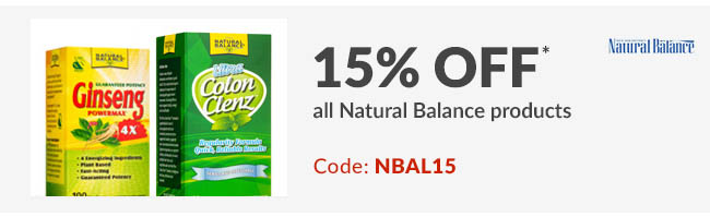 15% off* all Natural Balance products. Code: NBAL15